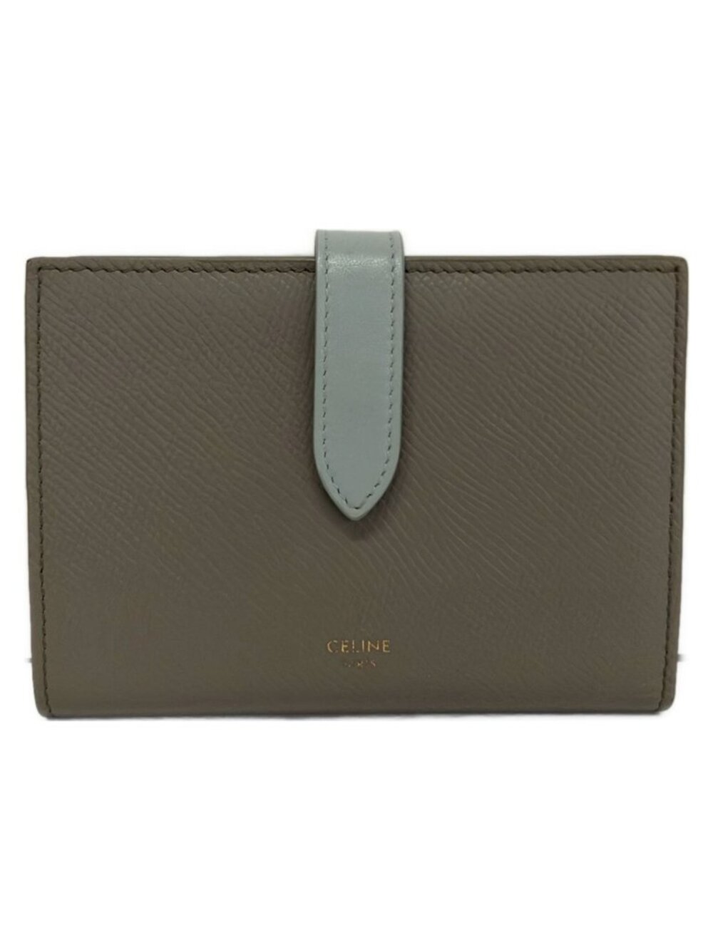 Celine Bifold Wallet Strap Medium Multi Function Gray Beige Light Blue Leather
